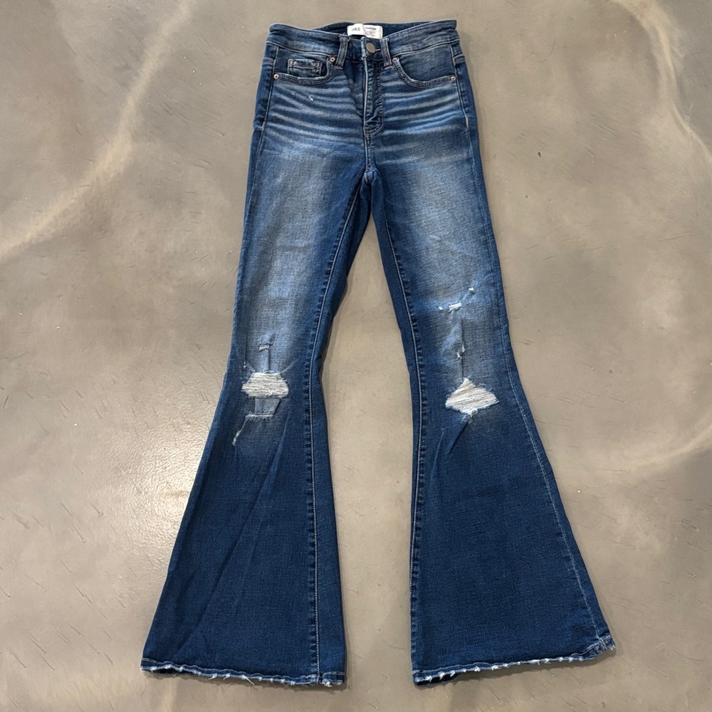 BKE Distressed Flare Jeans in Deep Blue
